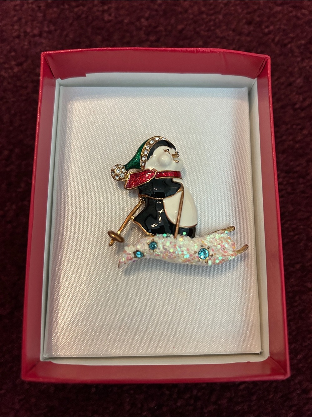 Christopher Radko Skiing Penguin Brooch